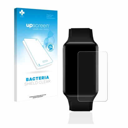 Front side of a product packaging with the brand logo upscreen. Next to it is the device Oppo Watch Free shown with the corres