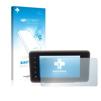 Front side of a product packaging with the brand logo upscreen. Next to it is the device Dacia Duster 2 MediaDisplay shown wit