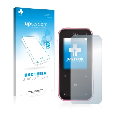 Front side of a product packaging with the brand logo upscreen. Next to it is the device Vtech Kidizoom Snap Touch shown with