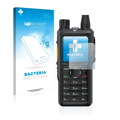 Front side of a product packaging with the brand logo upscreen. Next to it is the device Hytera HP 685 shown with the correspo