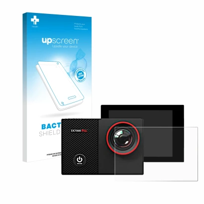 Front side of a product packaging with the brand logo upscreen. Next to it is the device Akaso EK7000 Pro shown with the corre