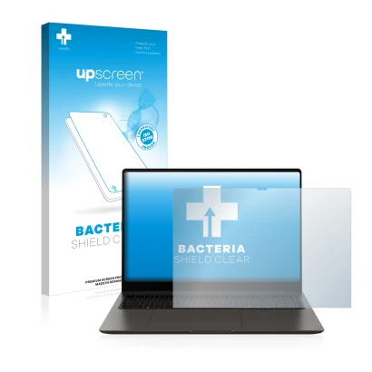 Front side of a product packaging with the brand logo upscreen. Next to it is the device Samsung Galaxy Book3 Ultra 16" shown 