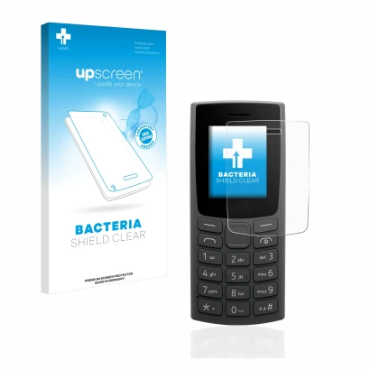 Front side of a product packaging with the brand logo upscreen. Next to it is the device Nokia 105 (2023) shown with the corre