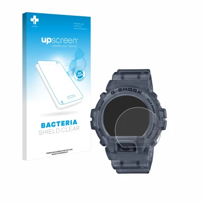 Front side of a product packaging with the brand logo upscreen. Next to it is the device Casio G-Shock DW-6900 shown with the