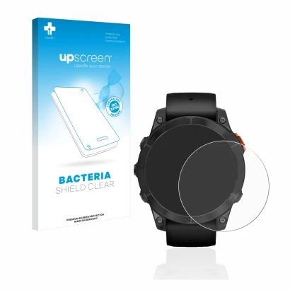 Front side of a product packaging with the brand logo upscreen. Next to it is the device Garmin Fenix 7 Pro Solar (47 mm) show