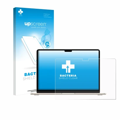 Front side of a product packaging with the brand logo upscreen. Next to it is the device Apple MacBook Air 15" M2 2022 shown w