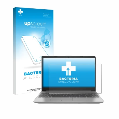 Front side of a product packaging with the brand logo upscreen. Next to it is the device HP 250 G9 shown with the correspondin