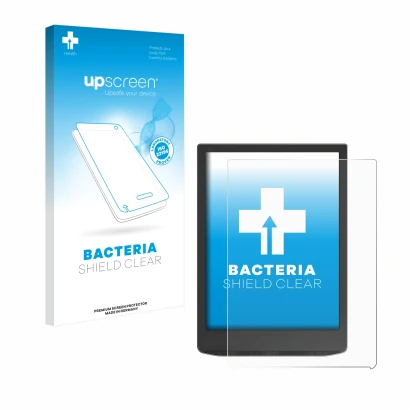 Front side of a product packaging with the brand logo upscreen. Next to it is the device PocketBook InkPad 4 shown with the co