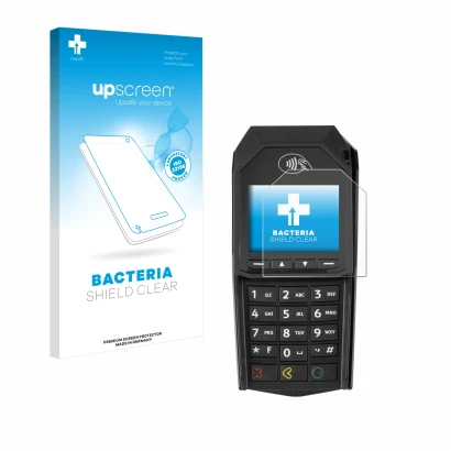 Front side of a product packaging with the brand logo upscreen. Next to it is the device ingenico Lane/3000 (non-touch) shown 