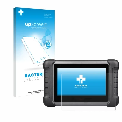 Front side of a product packaging with the brand logo upscreen. Next to it is the device Autel MaxiCheck MX808s shown with the