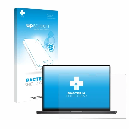 Front side of a product packaging with the brand logo upscreen. Next to it is the device Apple MacBook Pro 16" M3 2023 shown w