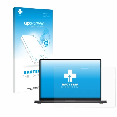 Front side of a product packaging with the brand logo upscreen. Next to it is the device Apple MacBook Pro 14" M3 2023 shown w