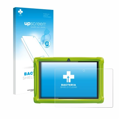 Front side of a product packaging with the brand logo upscreen. Next to it is the device Clementoni Clempad 10 shown with the