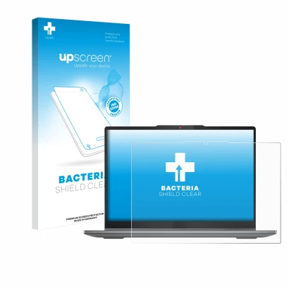 Front side of a product packaging with the brand logo upscreen. Next to it is the device Lenovo IdeaPad 5 2-in-1 14AHP9 shown 