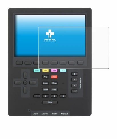Image of the device Polyend Tracker Mini with a wide variety of screen protectors.