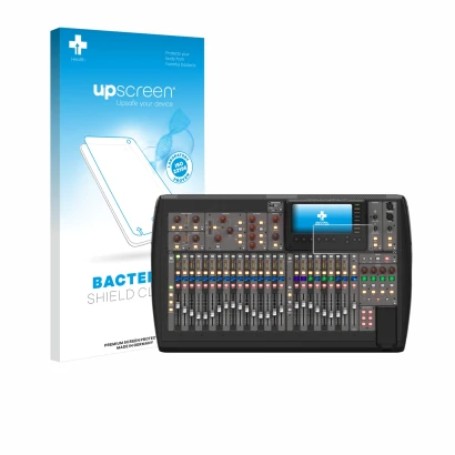 Front side of a product packaging with the brand logo upscreen. Next to it is the device Behringer X32 shown with the correspo