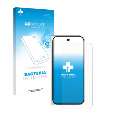 Front side of a product packaging with the brand logo upscreen. Next to it is the device Google Pixel 9 Pro Fold shown with th
