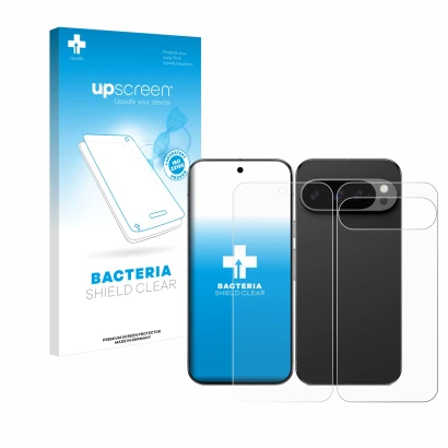 Front side of a product packaging with the brand logo upscreen. Next to it is the device Google Pixel 9 Pro XL (Front+Back) sh