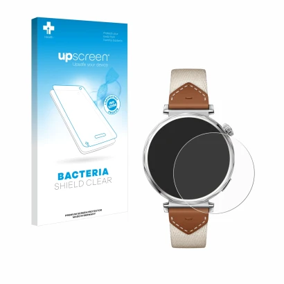 Front side of a product packaging with the brand logo upscreen. Next to it is the device Huawei Watch GT 5 (41 mm) shown with 