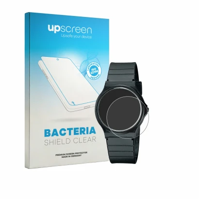 Front side of a product packaging with the brand logo upscreen. Next to it is the device Casio Collection MQ-24 shown with the