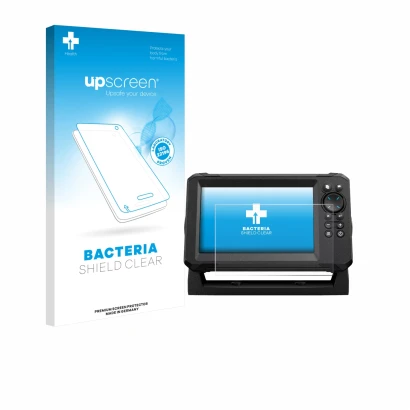 Front side of a product packaging with the brand logo upscreen. Next to it is the device Lowrance Eagle 7 shown with the corre