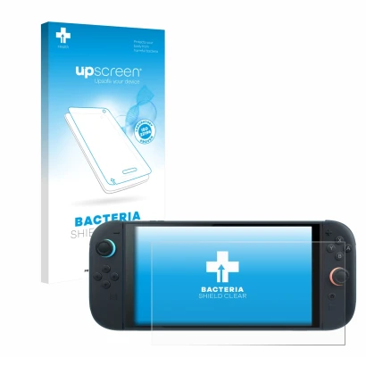 Front side of a product packaging with the brand logo upscreen. Next to it is the device Nintendo Switch 2 shown with the corr