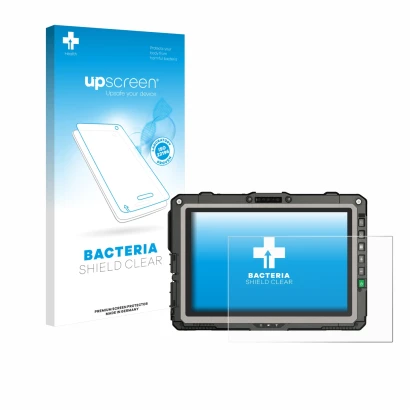 Front side of a product packaging with the brand logo upscreen. Next to it is the device Getac UX10 G3 shown with the correspo