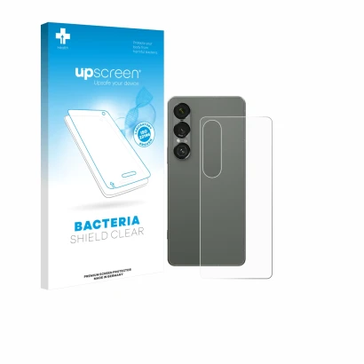 Front side of a product packaging with the brand logo upscreen. Next to it is the device Sony Xperia 1 VII (Back) shown with t