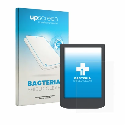 Front side of a product packaging with the brand logo upscreen. Next to it is the device PocketBook Verse Lite shown with the