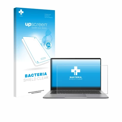 Front side of a product packaging with the brand logo upscreen. Next to it is the device ASUS ExpertBook P1 P1403 shown with t