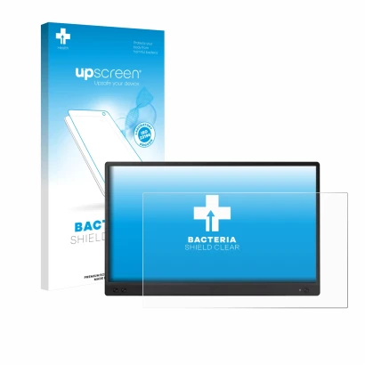 Front side of a product packaging with the brand logo upscreen. Next to it is the device ASUS ZenScreen MB166C shown with the