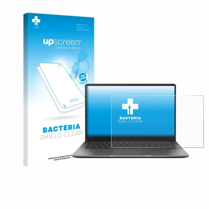 Front side of a product packaging with the brand logo upscreen. Next to it is the device ASUS Chromebook Plus CX14 shown with 