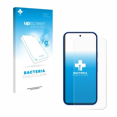 Front side of a product packaging with the brand logo upscreen. Next to it is the device Google Pixel 10 shown with the corres