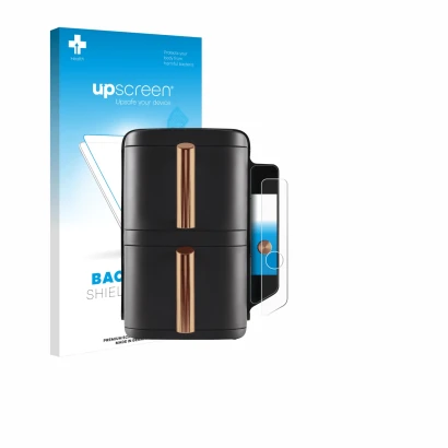 Front side of a product packaging with the brand logo upscreen. Next to it is the device Ninja Double Stack XL sl400eu shown w