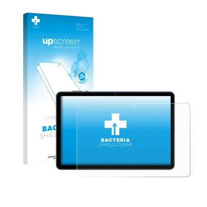 Front side of a product packaging with the brand logo upscreen. Next to it is the device WOREGOO M283-EEA 10.1