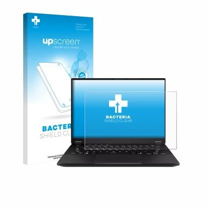 Front side of a product packaging with the brand logo upscreen. Next to it is the device ASUS TUF Gaming A14 shown with the co