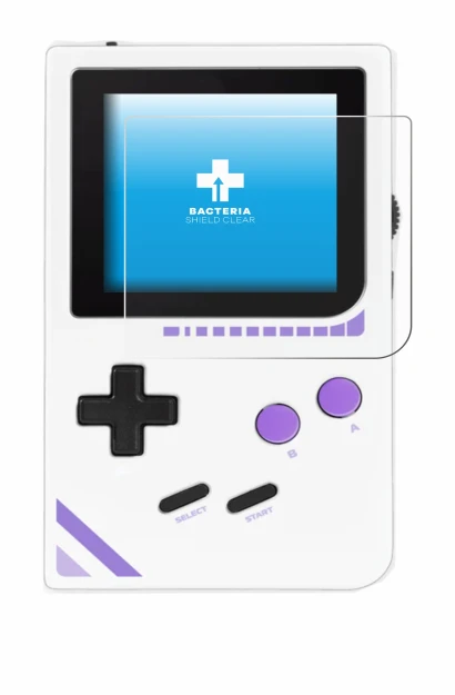 Image of the device Modretro Chromatic with a wide variety of screen protectors.
