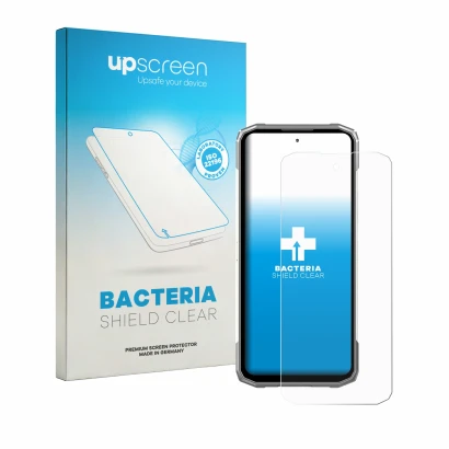 Front side of a product packaging with the brand logo upscreen. Next to it is the device Doogee Blade 20 Max shown with the co