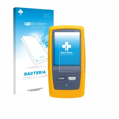 Front side of a product packaging with the brand logo upscreen. Next to it is the device Fluke DSX8000 shown with the correspo