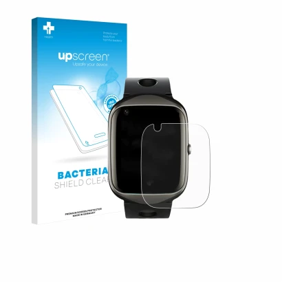 Front side of a product packaging with the brand logo upscreen. Next to it is the device ABUBU SmartWatch PBL2 shown with the