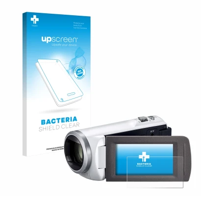 Front side of a product packaging with the brand logo upscreen. Next to it is the device Panasonic HC-V480MS shown with the co