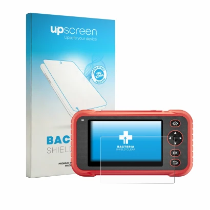 Front side of a product packaging with the brand logo upscreen. Next to it is the device Launch CRP129E Plus shown with the co