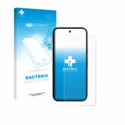 Front side of a product packaging with the brand logo upscreen. Next to it is the device Google Pixel 10a (case-friendly) show