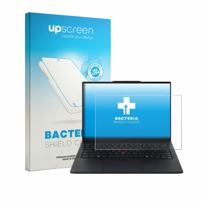 Front side of a product packaging with the brand logo upscreen. Next to it is the device Lenovo ThinkPad E14 Gen 8 shown with 