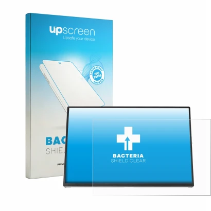 Front side of a product packaging with the brand logo upscreen. Next to it is the device ASUS ZenScreen OLED MQ16FC shown with