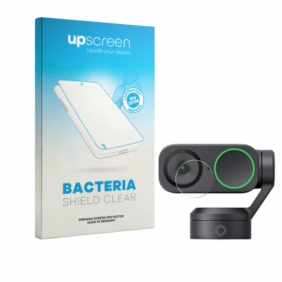 Front side of a product packaging with the brand logo upscreen. Next to it is the device Insta360 Link 2 (Lens) shown with the