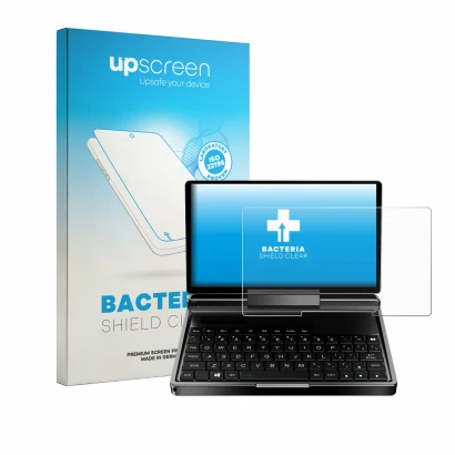 Front side of a product packaging with the brand logo upscreen. Next to it is the device GPD MicroPC 2 shown with the correspo