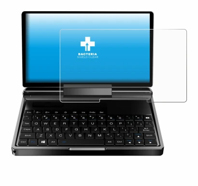 Image of the device GPD MicroPC 2 with a wide variety of screen protectors.