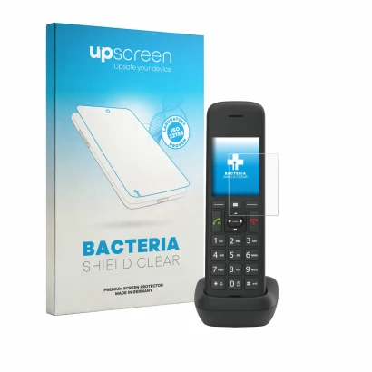 Front side of a product packaging with the brand logo upscreen. Next to it is the device Gigaset C575A shown with the correspo