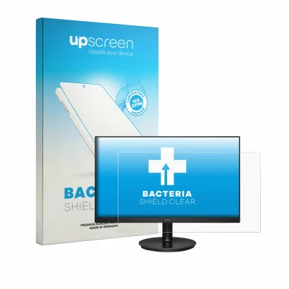 Front side of a product packaging with the brand logo upscreen. Next to it is the device Philips 221v8 shown with the correspo